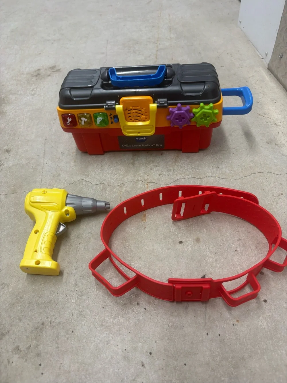 VTech Drill & Learn Toolbox Pro Pretend Play Tool Set w/ Toy Drill, Red Belt